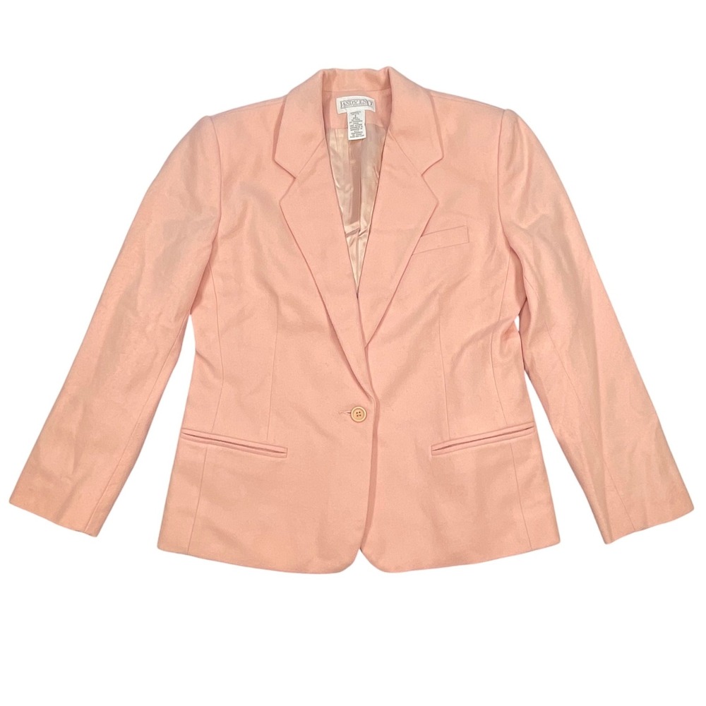 Lands End Pink Wool Cashmere Blend Single Button Blazer Women 6 Petite